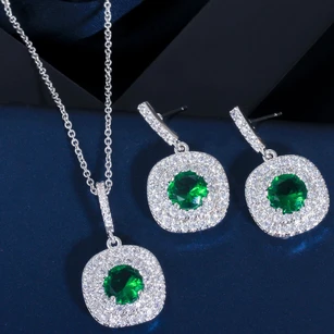 Elegant Square Shape Multiple Color Rhinestone Necklace and Earrings Jewelry Set