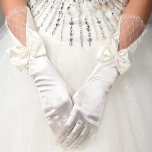 Long Stretch Satin Large Bowknot Gloves