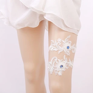 Blue Beaded Lace Applique Elastic Bridal Garter Within 16-23inch