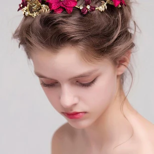 Vintage Korean Pink Metal Flowers Bridal Tiara