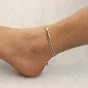 Simple Temperament Anklet Double Bells Beads Bead Chain Anklet Jewelry