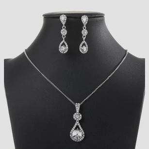 Elegant Water Drop Design Rhinestone Necklace and Earrings Jewelry Set