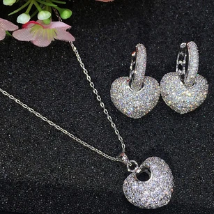 Unique Heart Shape Rhinestone Necklace and Earrings Jewelry Set