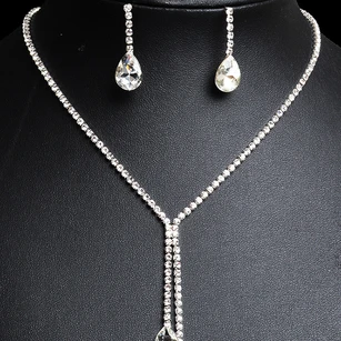 Simple Water Drop Rhinestone Necklace and Earrings Bridal Jewelry Set