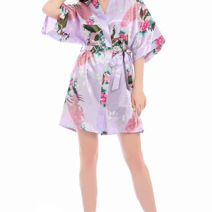 Floral Bride Bridesmaid Half Sleeved Short Robe