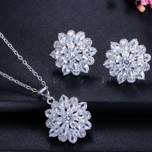 Elegant Bridal Snow Shaped Rhinestone Necklace and Earrings Jewelry Set