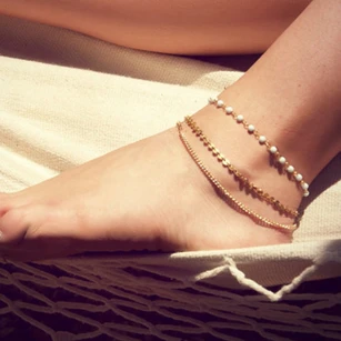 Simple And Stylish Fashion Bohemian Beaded Sequins Bare Chain Ankle Bracelet 22Cm