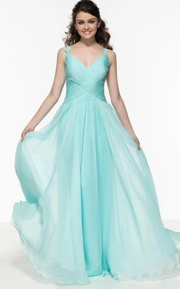 A-Line Spaghetti Straps Pleats Hollow Prom Dress