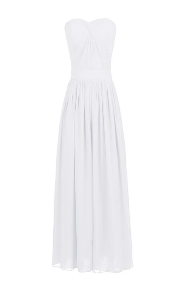 Sweetheart Asymmetrical Ruched Long Pleated Chiffon Dress