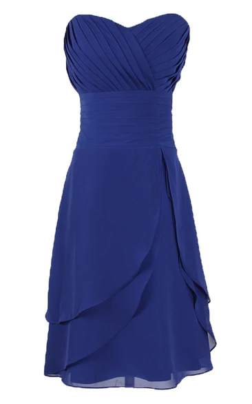 Sweetheart Asymmetrical Bodice Knee-length Layered Chiffon Dress