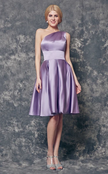 Noble One Shoulder Pleated Short Satin Dress