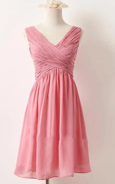 Short V-neck Chiffon Dress