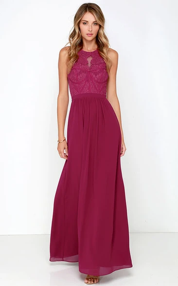 Sleeveless Chiffon Long Noble Dress With Lace Bodice