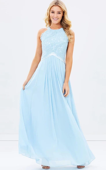 Appliqued Scoop Neck Sleeveless Chiffon Bridesmaid Dress With Ribbon