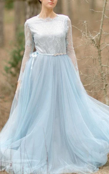 Wedding Tulle Tulle With Lace Bodice With Lace Sleeves Wedding Designers Wedding Gray Bridal Blue Bride Dress