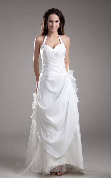 Haltered Pick-Up A-Line Lace and Gown With Flower