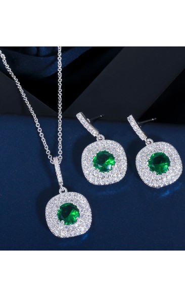 Elegant Square Shape Multiple Color Rhinestone Necklace and Earrings Jewelry Set