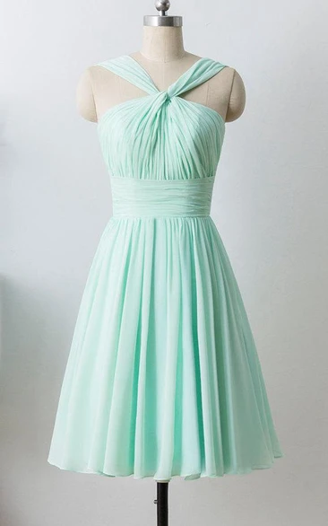 Mint Short Chiffon Halter Formal Dress