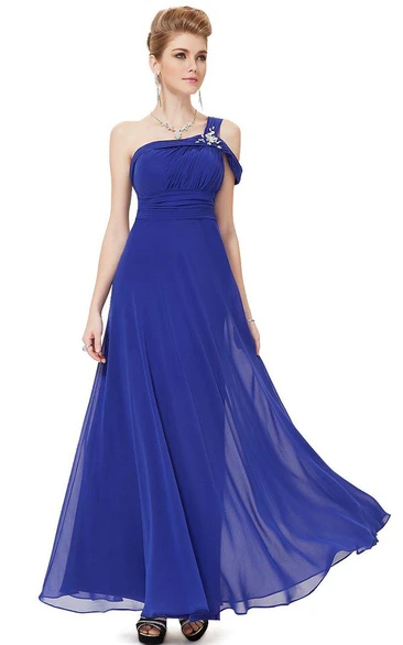 One-shoulder A-line Chiffon Dress With Beadings