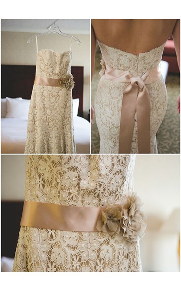 Sweetheart Spaghetti Straps Mermaid Long Lace Dress With Sash