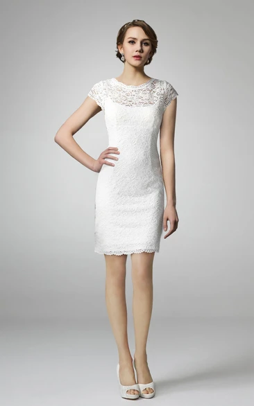 High Neck Form Fitting Lace Short Wedding Dress