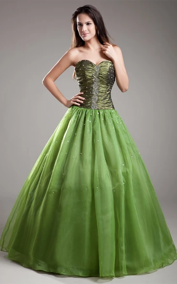 Sweetheart A-Line Ruched Bodice and Ball-Gown With Beading