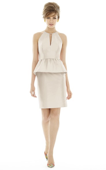 Satin Sleeveless Fitted Dress With Peplum