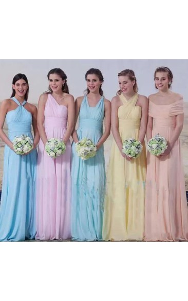 A-line Halter Sleeveless Floor-length Chiffon Bridesmaid Dress with Pleats