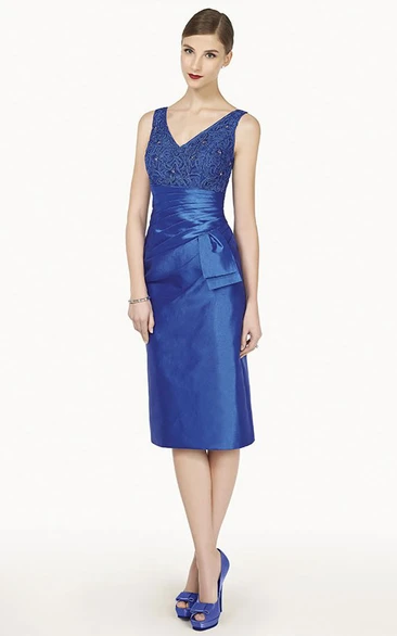 V Neck Sheath Knee Length Satin Prom Dress With Removable Jacket