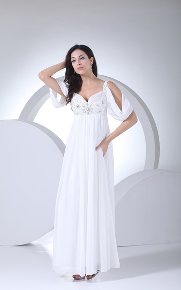 Chic Chiffon V-Neck Maxi Dress With Beading and Pleats