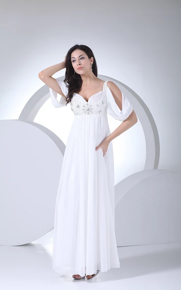 Chic Chiffon V-Neck Maxi Dress With Beading and Pleats