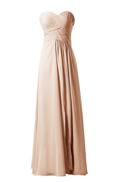 Sweetheart Long Chiffon Dress With Crisscross Ruching