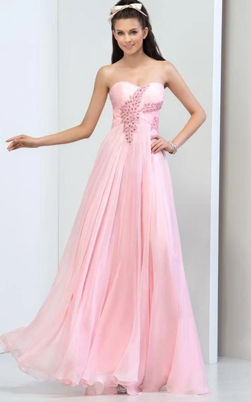 Sweetheart Beaded Pleats Long Prom Dress