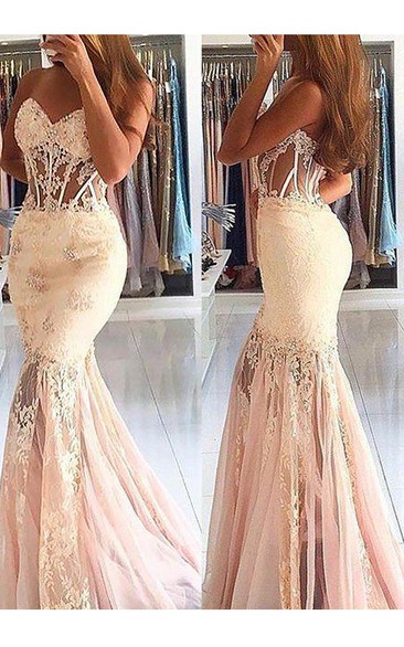 Mermaid Trumpet Lace Tulle Sweetheart Sleeveless Zipper Dress