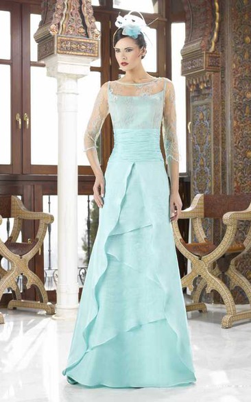 Maxi 3-4 Sleeve Illusion Bateau Neck Chiffon Mother Of The Bride Dress