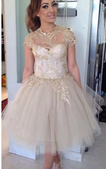 Delicate Sequins Short Princess Cocktail Dress Cap Sleeve