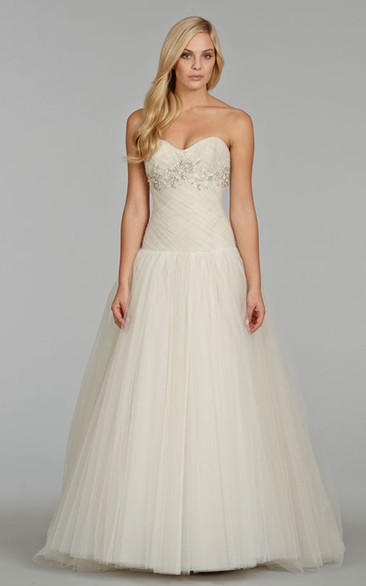 Exquisite Crisscross Pleated Bodice Tulle Ball Gown With Crystal Embroidery