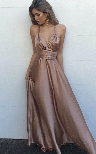 A-Line Satin Spaghetti Sleeveless Straps Dress