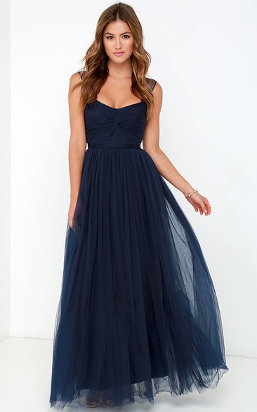 Sleeveless A-Line Long Stylish Tulle Dress