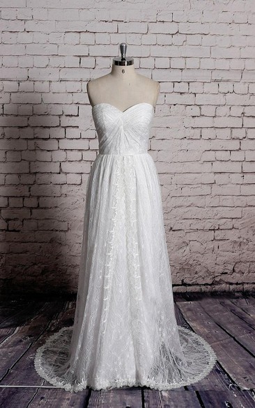 Sweetheart A-Line Lace Gown With Ruching and Pleats