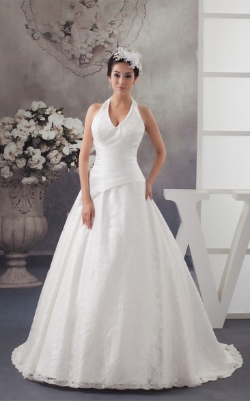 Sleeveless Appliqued A-Line Halter and Gown With Ruching