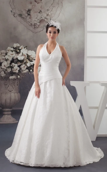 Sleeveless Appliqued A-Line Halter and Gown With Ruching