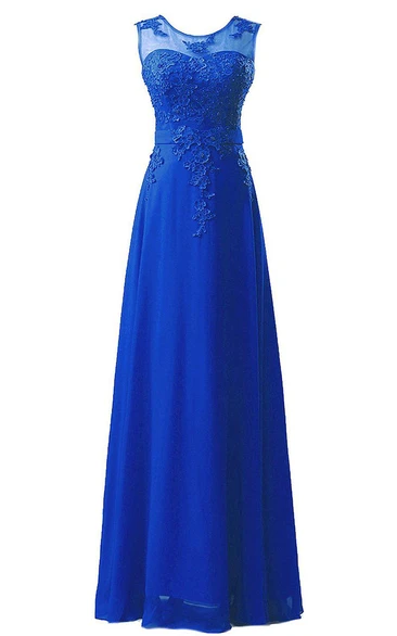 Amazing Sleeveless Chiffon Long Dress With Lace Applique