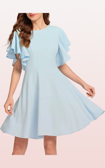 Jersey Knee-length A Line Short Sleeve Simple Elegant Dress with Pleats