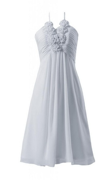 Halter Short Dress With Floral Ruched Bodice