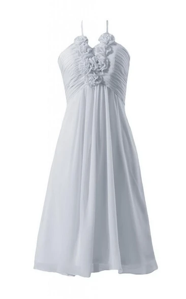 Halter Short Dress With Floral Ruched Bodice