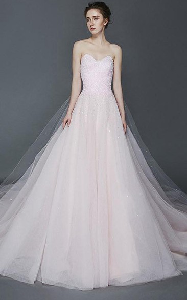 A-Line Sweetheart Beaded Court Train Prom Dress