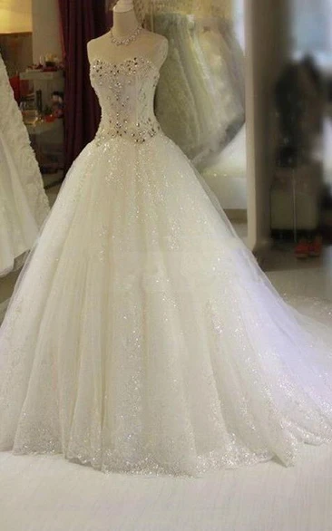 Glamorous Crystal Sweetheart Wedding Dress Bling Tulle With Train