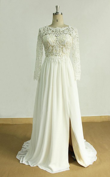 A-Line Chiffon Lace Satin Weddig Dress