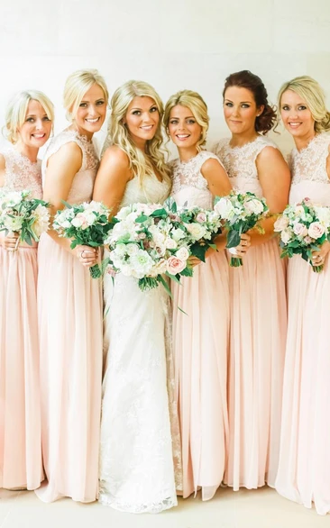 Modern Illusion Chiffon Bridesmaid Dress Lace Floor-length Zipper